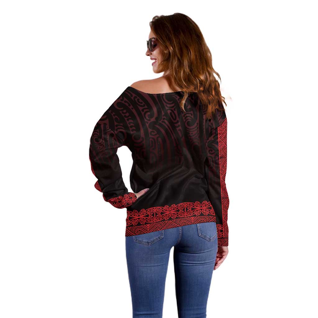 New Zealand Maori Kowhaiwhai Off Shoulder Sweater Whero Maui and Mangopare