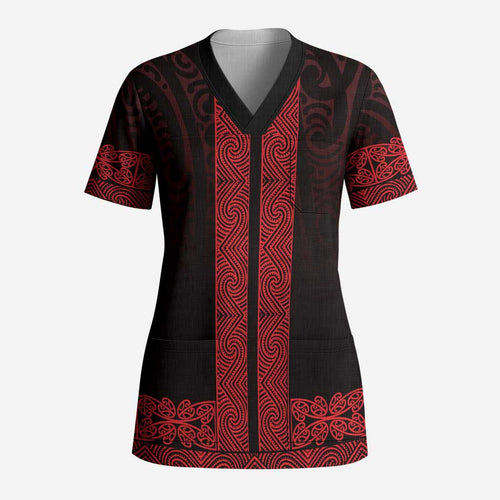 New Zealand Maori Kowhaiwhai Scrub Top Whero Maui and Mangopare - Aussie Hoodie