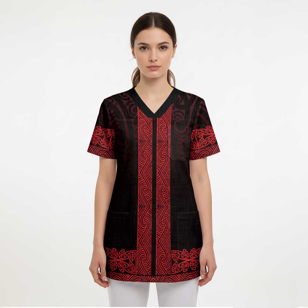 New Zealand Maori Kowhaiwhai Scrub Top Whero Maui and Mangopare - Aussie Hoodie