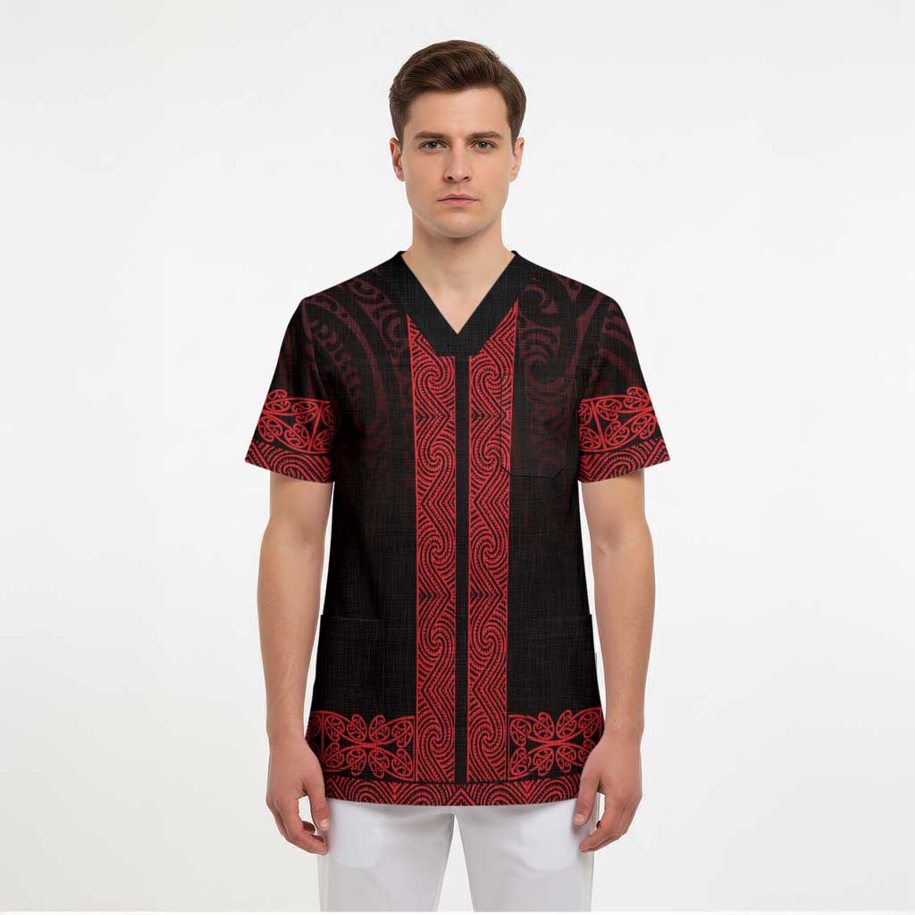 New Zealand Maori Kowhaiwhai Scrub Top Whero Maui and Mangopare - Aussie Hoodie