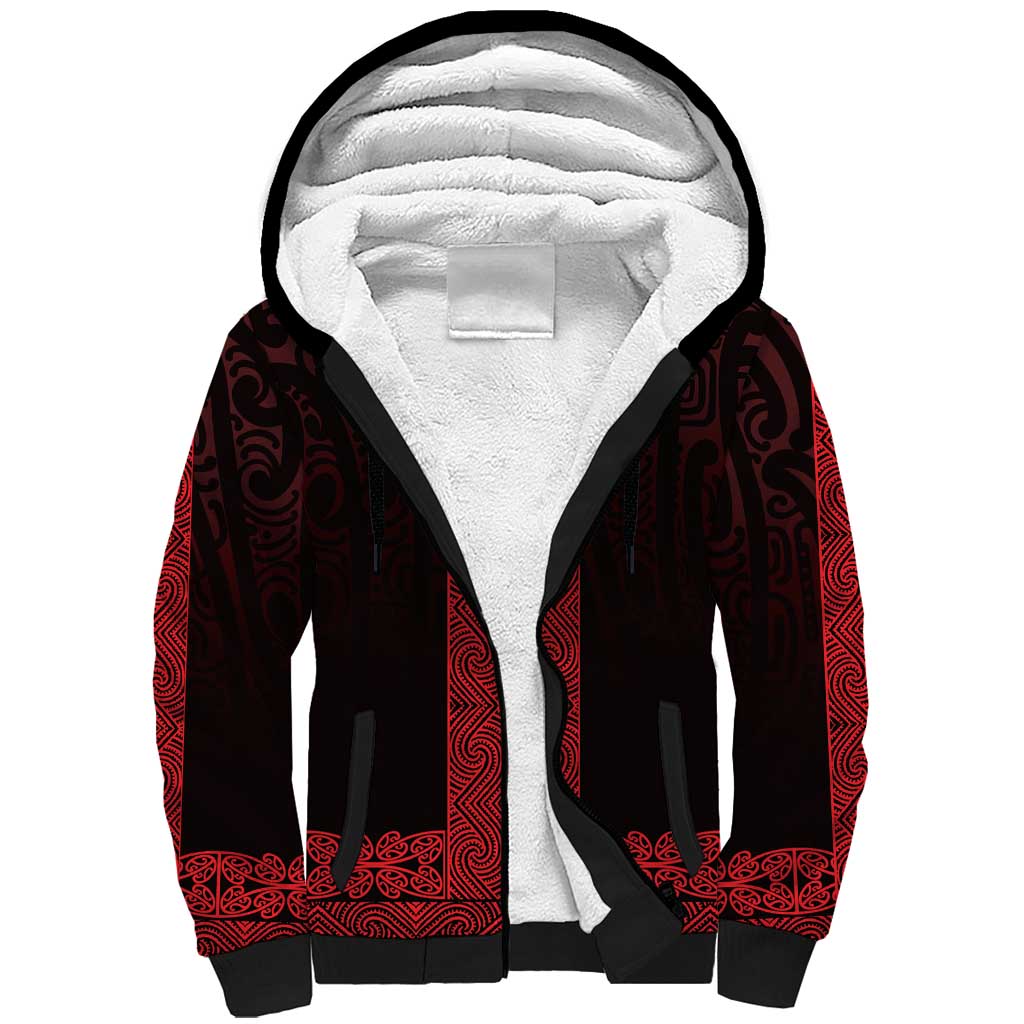 New Zealand Maori Kowhaiwhai Sherpa Hoodie Whero Maui and Mangopare