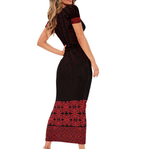 New Zealand Maori Kowhaiwhai Short Sleeve Bodycon Dress Whero Maui and Mangopare