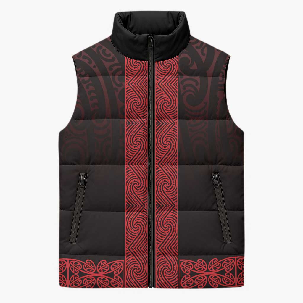 New Zealand Maori Kowhaiwhai Sleeveless Puffer Jacket Whero Maui and Mangopare - Aussie Hoodie