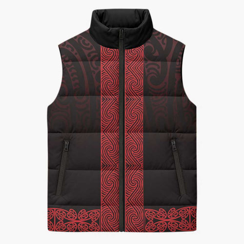 New Zealand Maori Kowhaiwhai Sleeveless Puffer Jacket Whero Maui and Mangopare - Aussie Hoodie