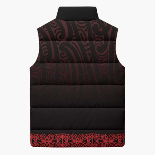 New Zealand Maori Kowhaiwhai Sleeveless Puffer Jacket Whero Maui and Mangopare - Aussie Hoodie