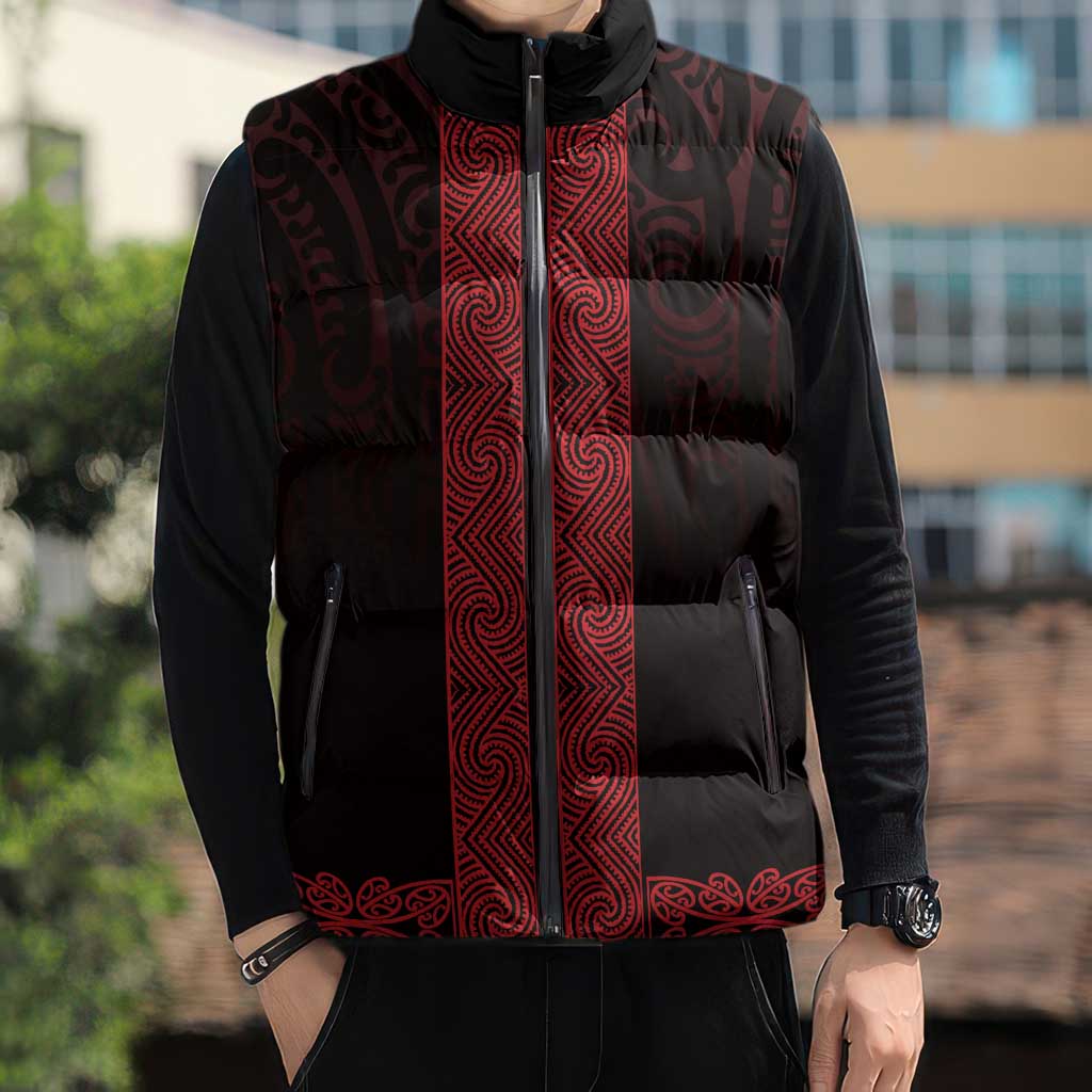 New Zealand Maori Kowhaiwhai Sleeveless Puffer Jacket Whero Maui and Mangopare - Aussie Hoodie