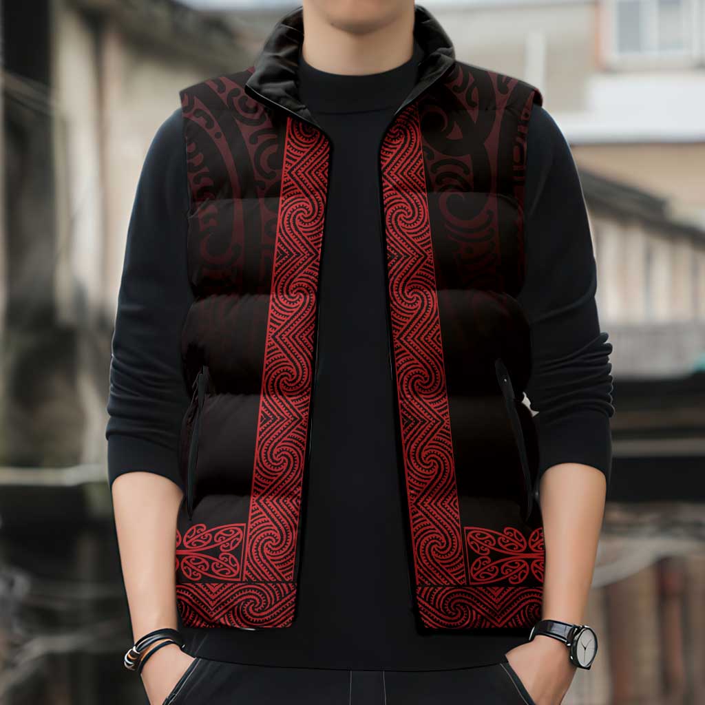 New Zealand Maori Kowhaiwhai Sleeveless Puffer Jacket Whero Maui and Mangopare - Aussie Hoodie