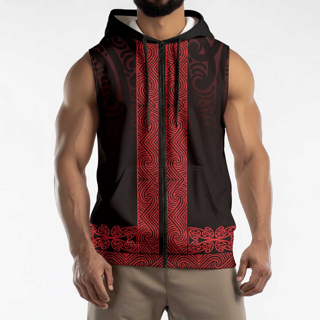 New Zealand Maori Kowhaiwhai Sleeveless Zip Hoodie Whero Maui and Mangopare LT9