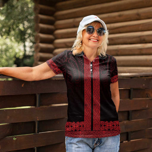 New Zealand Maori Kowhaiwhai Women Polo Shirt Whero Maui and Mangopare