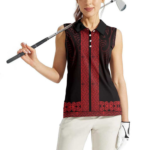 New Zealand Maori Kowhaiwhai Women Sleeveless Polo Shirt Whero Maui and Mangopare