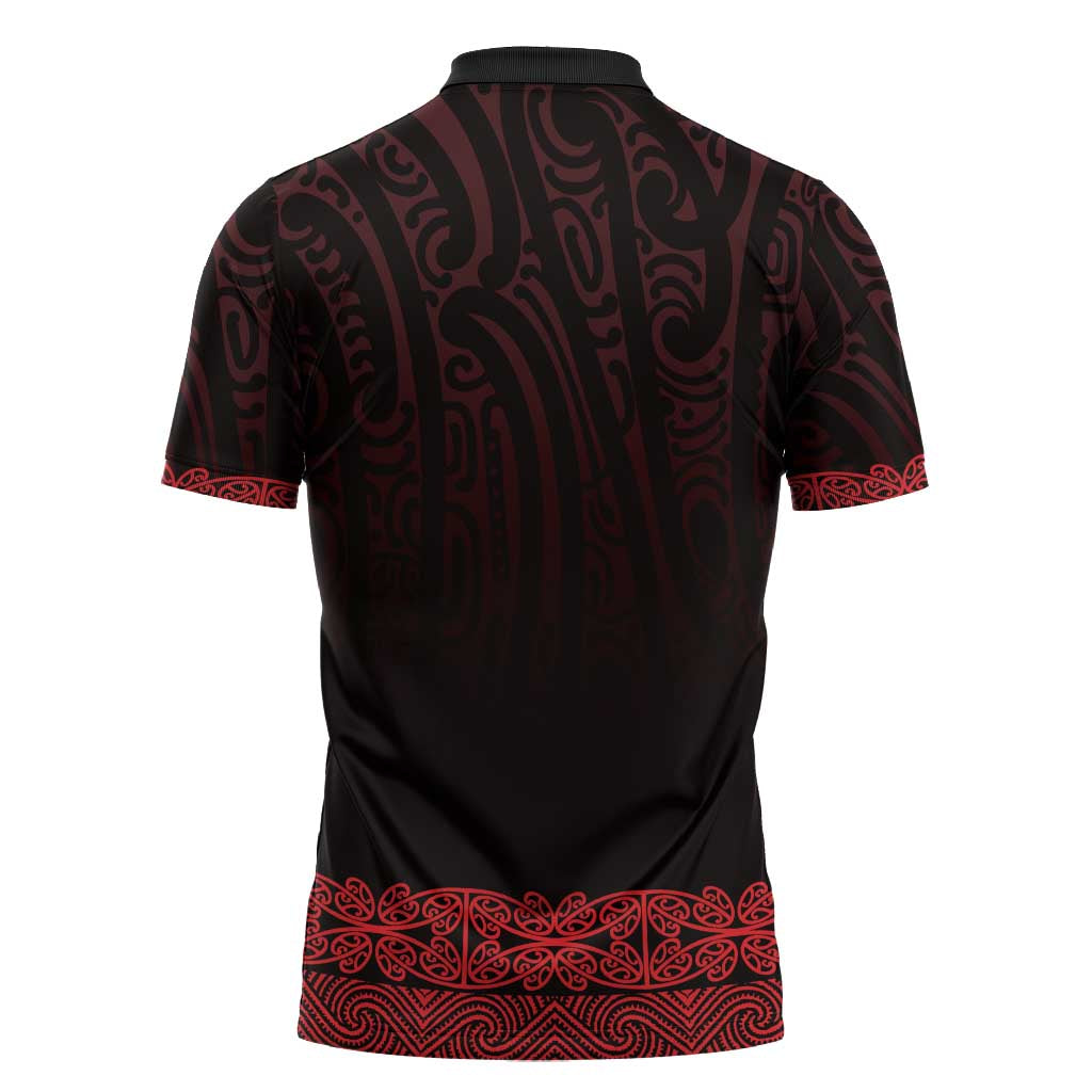 New Zealand Maori Kowhaiwhai Zipper Polo Shirt Whero Maui and Mangopare - Aussie Hoodie