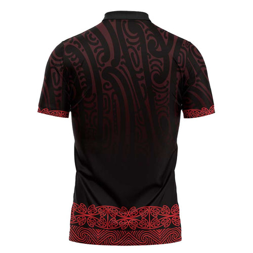 New Zealand Maori Kowhaiwhai Zipper Polo Shirt Whero Maui and Mangopare - Aussie Hoodie