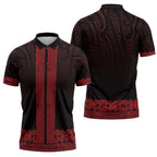 New Zealand Maori Kowhaiwhai Zipper Polo Shirt Whero Maui and Mangopare - Aussie Hoodie