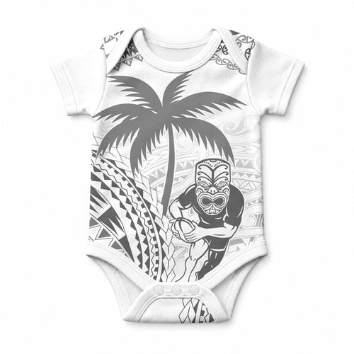 Custom Fiji Black Fern Baby Onesie Maori Warrior with Fijian Masi Pattern