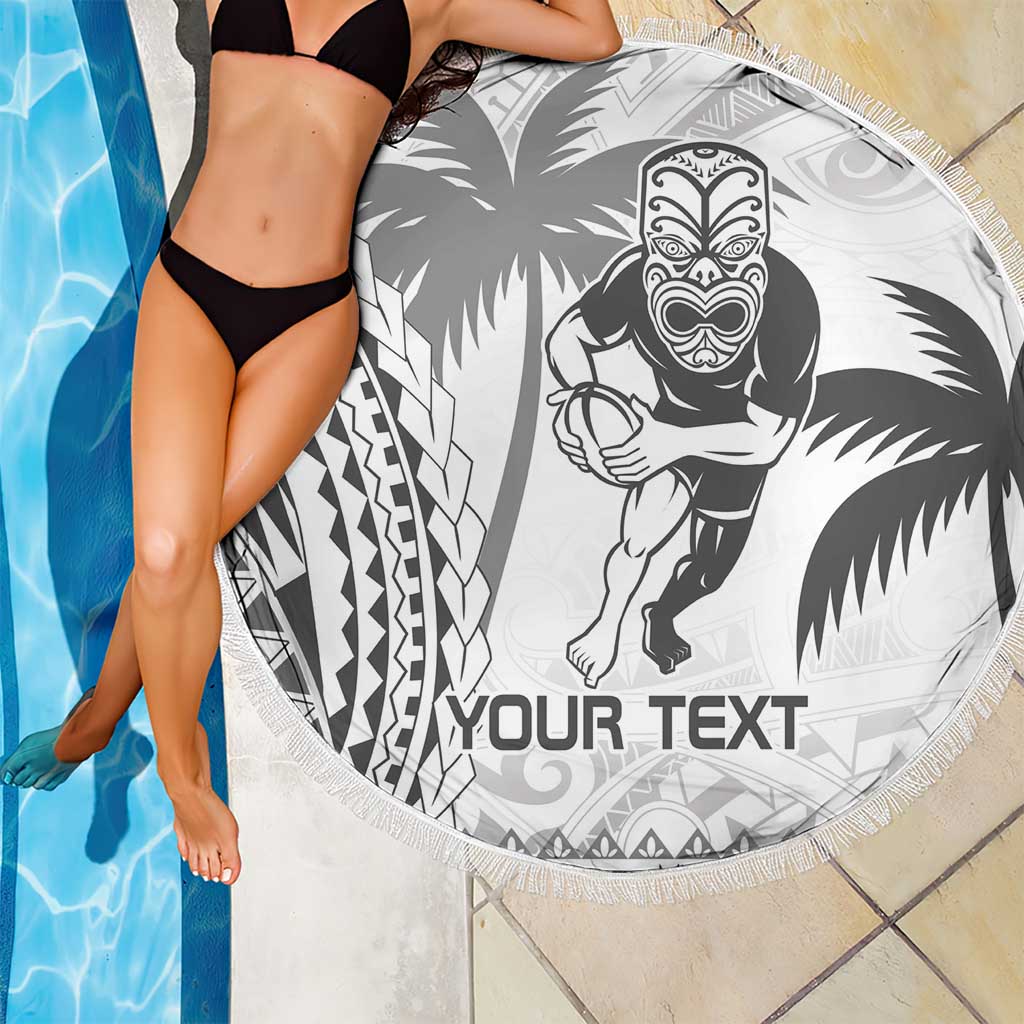 Custom Fiji Black Fern Beach Blanket Maori Warroir with Fijian Masi Pattern