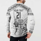 Custom Fiji Black Fern Button Sweatshirt Maori Warroir with Fijian Masi Pattern