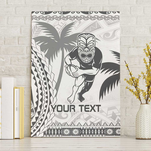 Custom Fiji Black Fern Canvas Wall Art Maori Warroir with Fijian Masi Pattern