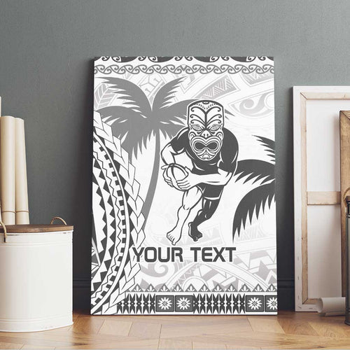 Custom Fiji Black Fern Canvas Wall Art Maori Warroir with Fijian Masi Pattern