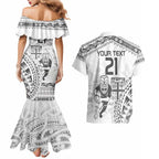 Custom Fiji Black Fern Couples Matching Mermaid Dress and Hawaiian Shirt Maori Warroir with Fijian Masi Pattern