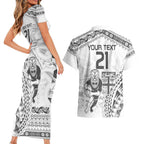 Custom Fiji Black Fern Couples Matching Short Sleeve Bodycon Dress and Hawaiian Shirt Maori Warroir with Fijian Masi Pattern