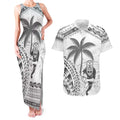 Custom Fiji Black Fern Couples Matching Tank Maxi Dress and Hawaiian Shirt Maori Warroir with Fijian Masi Pattern