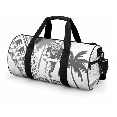 Custom Fiji Black Fern Duffle Bag Maori Warrior with Fijian Masi Pattern