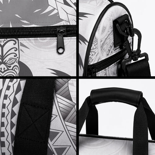 Custom Fiji Black Fern Duffle Bag Maori Warrior with Fijian Masi Pattern