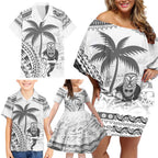 Custom Fiji Black Fern Family Matching Off Shoulder Short Dress and Hawaiian Shirt Maori Warroir with Fijian Masi Pattern