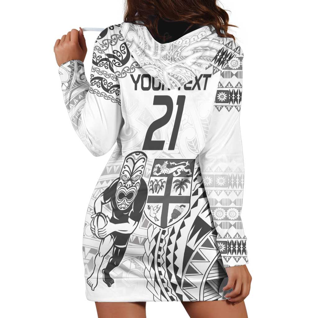 Custom Fiji Black Fern Hoodie Dress Maori Warroir with Fijian Masi Pattern