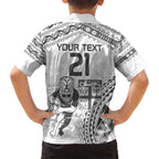 Custom Fiji Black Fern Kid Hawaiian Shirt Maori Warroir with Fijian Masi Pattern