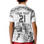 Custom Fiji Black Fern Kid Polo Shirt Maori Warroir with Fijian Masi Pattern