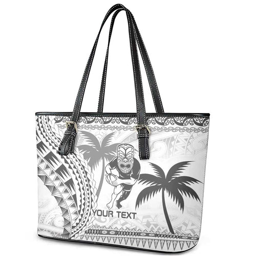 Custom Fiji Black Fern Leather Tote Bag Maori Warroir with Fijian Masi Pattern