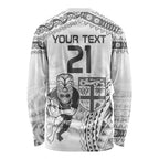 Custom Fiji Black Fern Long Sleeve Shirt Maori Warroir with Fijian Masi Pattern
