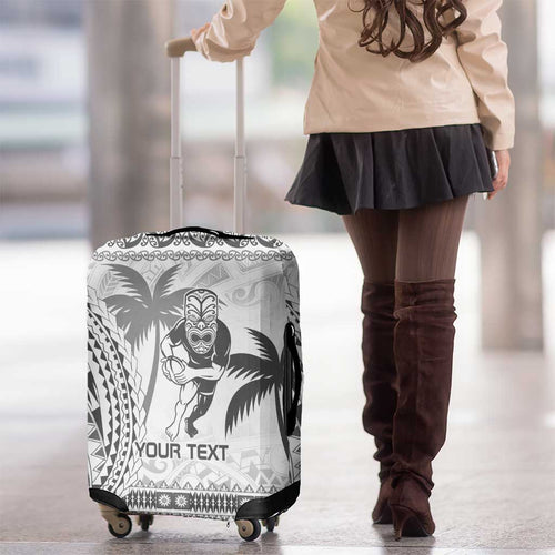 Custom Fiji Black Fern Luggage Cover Maori Warroir with Fijian Masi Pattern