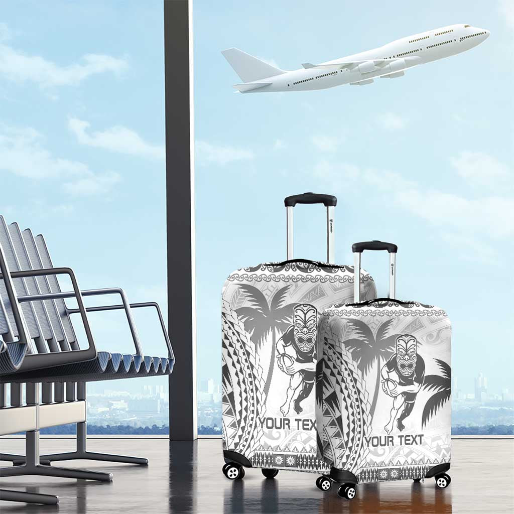 Custom Fiji Black Fern Luggage Cover Maori Warroir with Fijian Masi Pattern