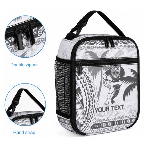 Custom Fiji Black Fern Lunch Bag Maori Warrior with Fijian Masi Pattern
