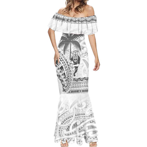 Custom Fiji Black Fern Mermaid Dress Maori Warroir with Fijian Masi Pattern