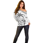Custom Fiji Black Fern Off Shoulder Sweater Maori Warroir with Fijian Masi Pattern