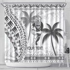 Custom Fiji Black Fern Shower Curtain Maori Warroir with Fijian Masi Pattern