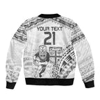 Custom Fiji Black Fern Sleeve Zip Bomber Jacket Maori Warroir with Fijian Masi Pattern