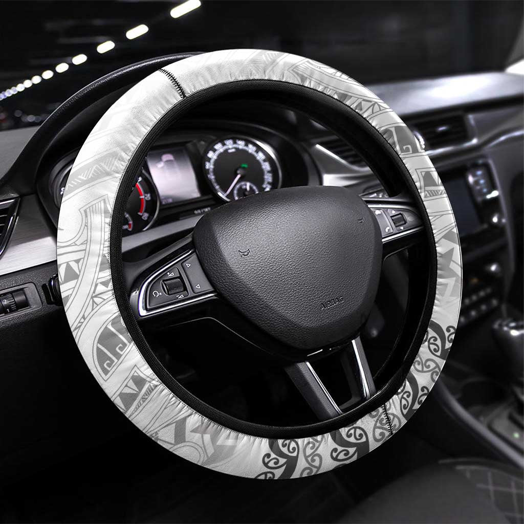 Fiji Black Fern Steering Wheel Cover Maori Warroir with Fijian Masi Pattern