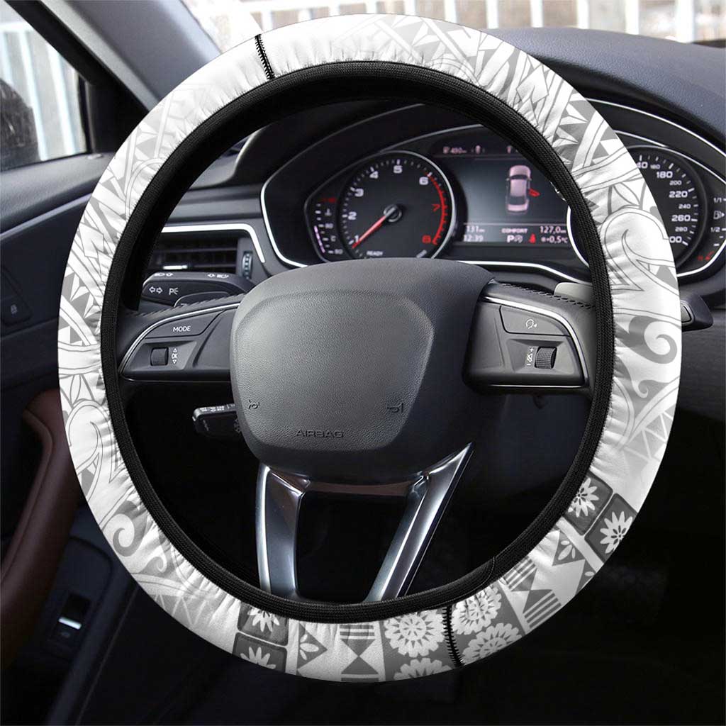 Fiji Black Fern Steering Wheel Cover Maori Warroir with Fijian Masi Pattern