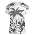 Custom Fiji Black Fern Women V-Neck T-Shirt Maori Warroir with Fijian Masi Pattern