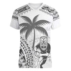 Custom Fiji Black Fern Women V-Neck T-Shirt Maori Warroir with Fijian Masi Pattern