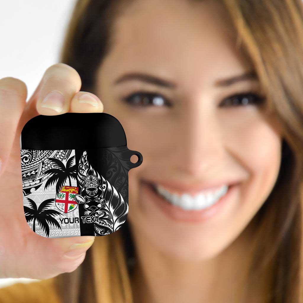 Fiji New Zealand Rugby Personalised AirPods Case Maori and Tapa Pattern - Aussie Hoodie