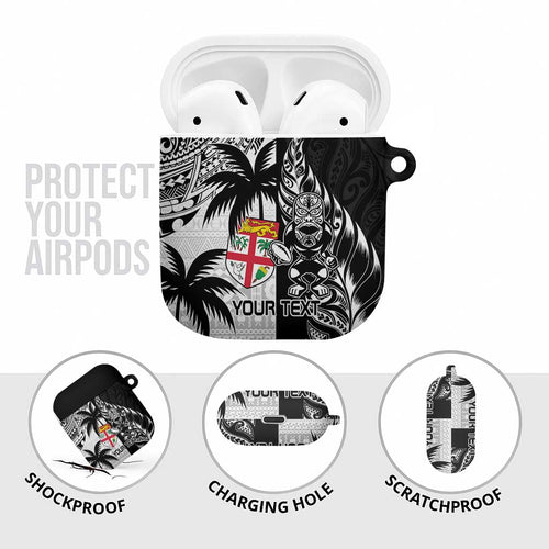 Fiji New Zealand Rugby Personalised AirPods Case Maori and Tapa Pattern - Aussie Hoodie