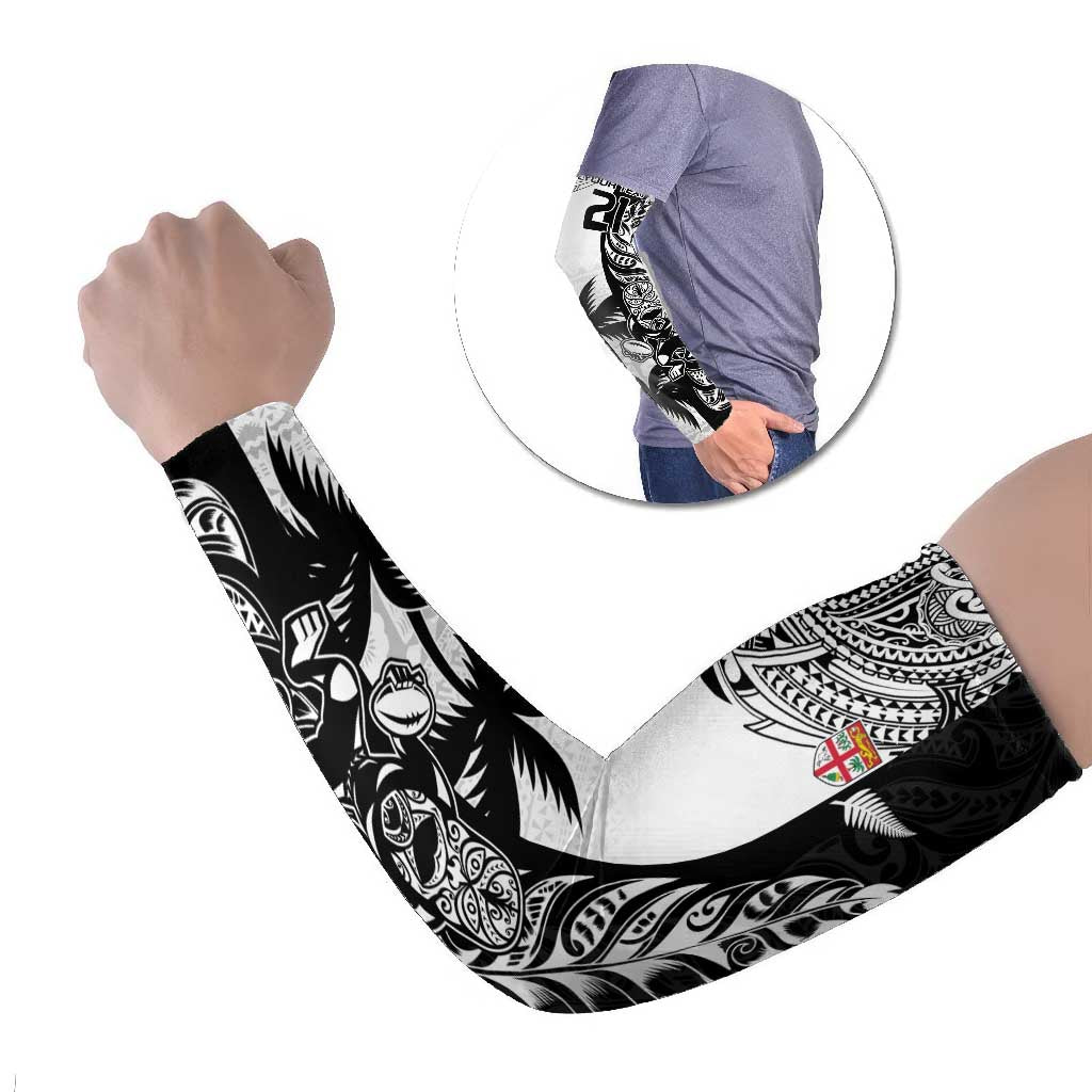 Fiji New Zealand Rugby Personalised Arm Sleeves Maori and Tapa Pattern - Aussie Hoodie