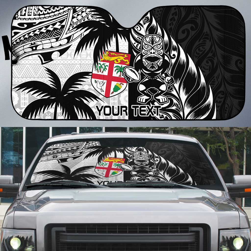 Fiji New Zealand Rugby Personalised Auto Sun Shade Maori and Tapa Pattern - Aussie Hoodie