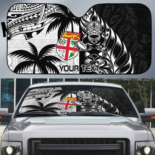 Fiji New Zealand Rugby Personalised Auto Sun Shade Maori and Tapa Pattern - Aussie Hoodie