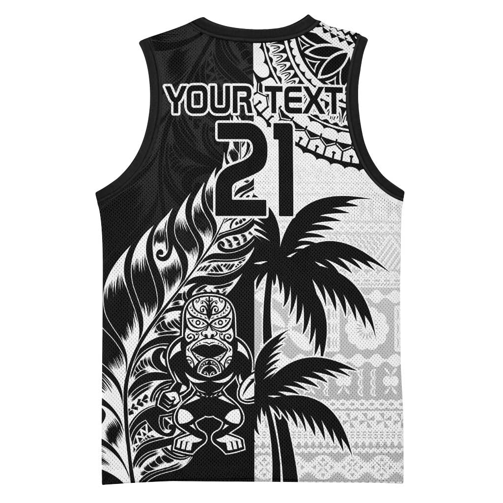 Fiji New Zealand Rugby Personalised Basketball Jersey Maori and Tapa Pattern - Aussie Hoodie